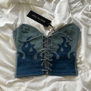 White Fox Denim Flame Corset Top